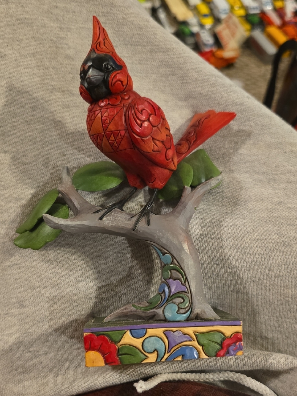 Decorative Red Cardinal Bird Figurine - Ornate Tree Perch